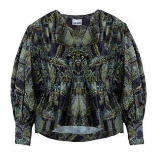 GANNI Logan V neck Smock Blouse